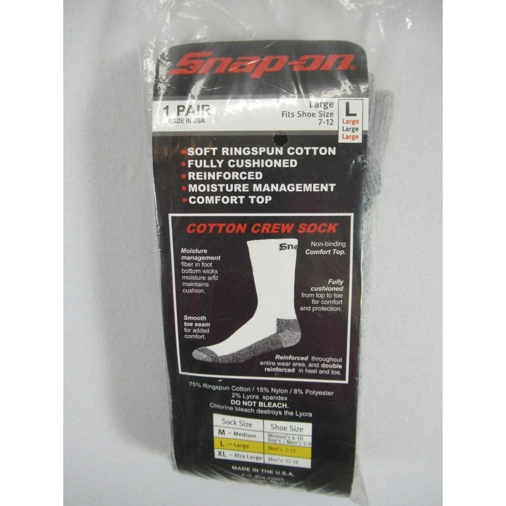 Snap On Cotton Blend Crew Socks Men Size Large 7-12 Gray